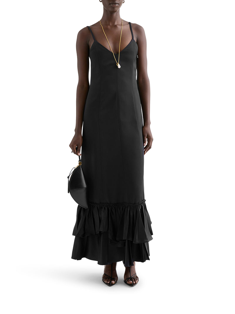 RUFFLED SILK BLEND DRESS