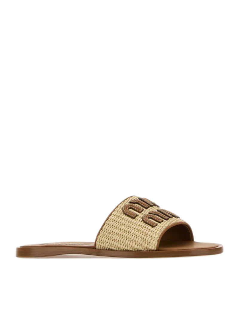 RAFFIA AND LEATHER SLIPPERS