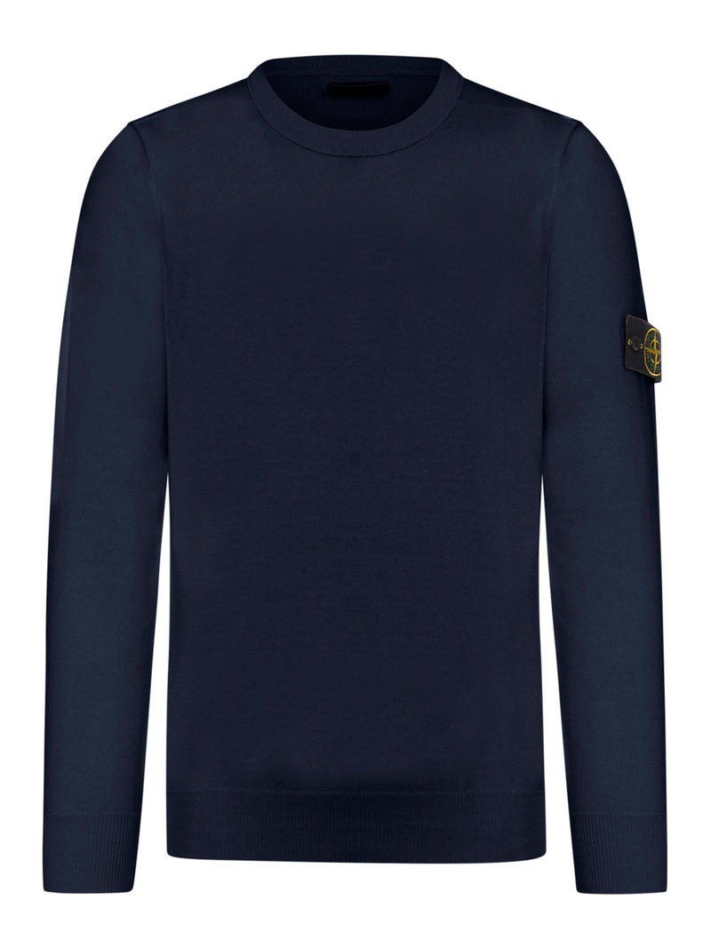 STONE ISLAND CREW NECK SWEATER WITH BADGE, NAVY BLUE