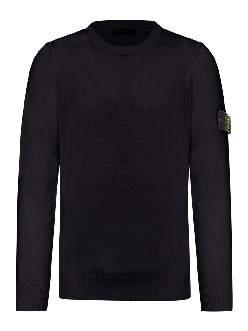 STONE ISLAND CREW NECK SWEATER WITH BADGE BLACK