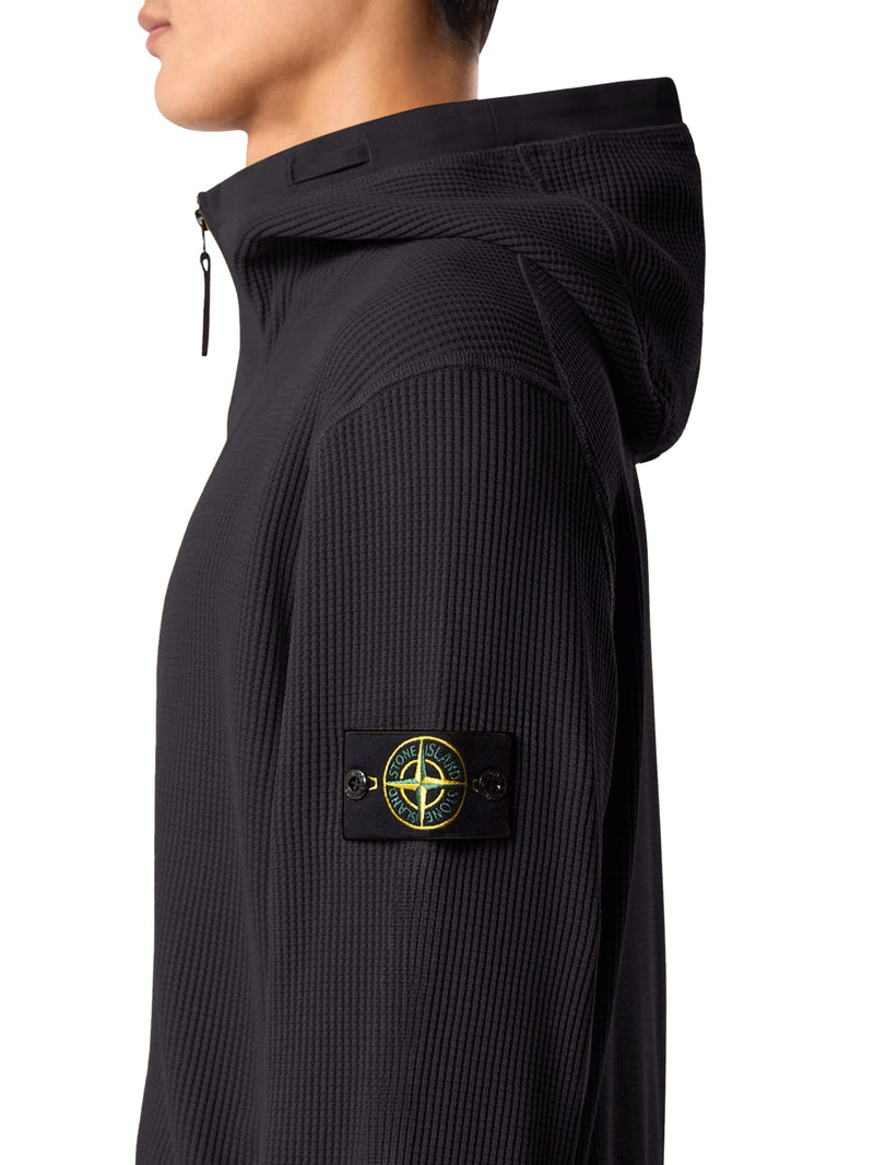 COTTON ZIP-UP SWEATER WITH HOOD AND GHOST BADGE