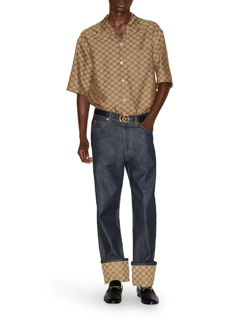 LINEN BLEND SHIRT WITH ALLOVER GG