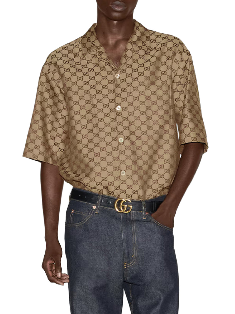 LINEN BLEND SHIRT WITH ALLOVER GG