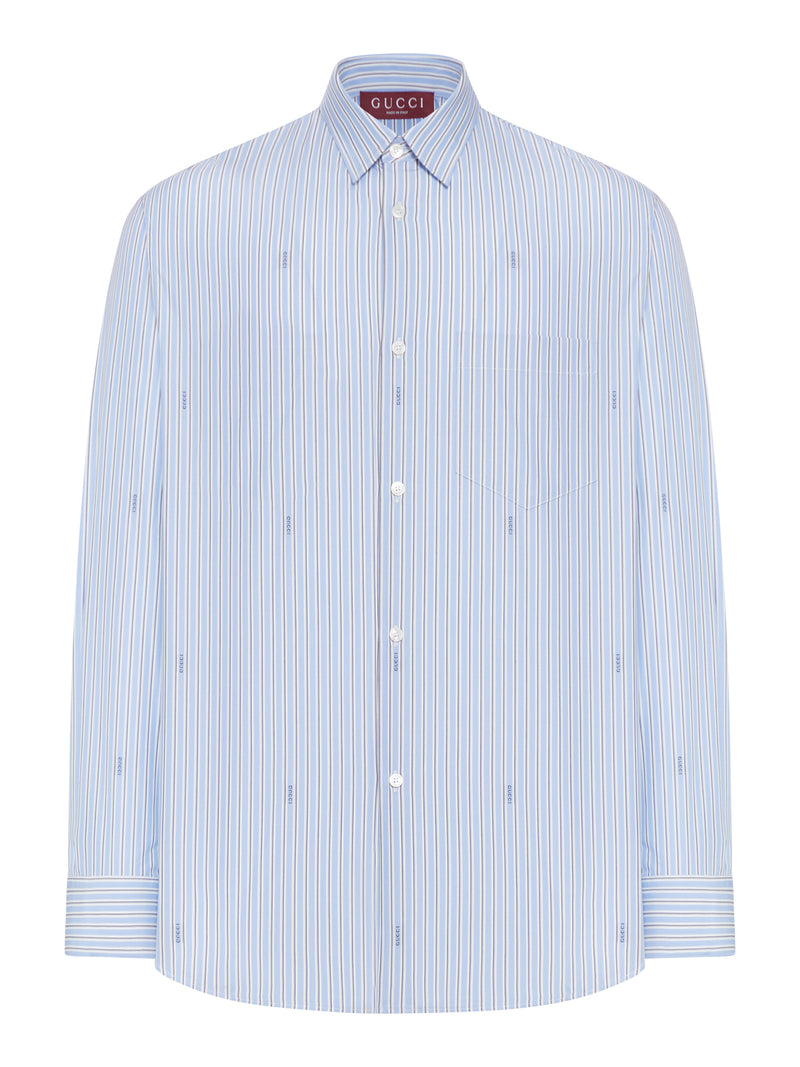 STRIPED COTTON POPLIN SHIRT WITH GUCCI LOGO