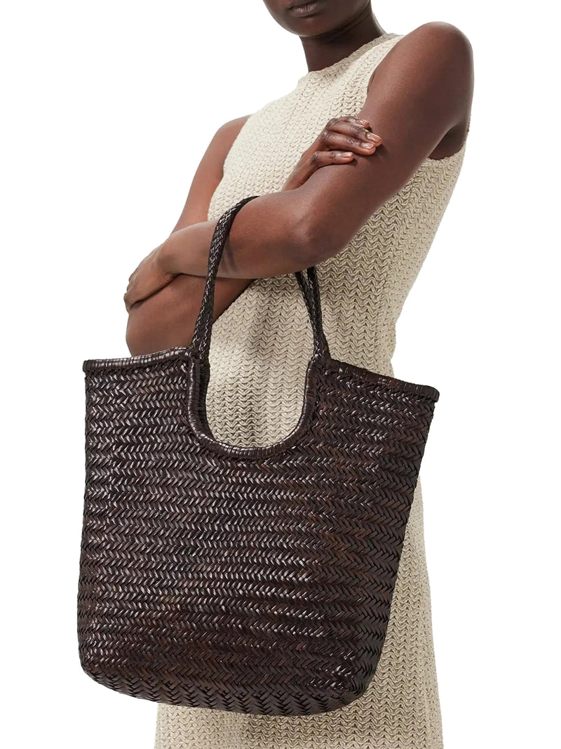 NS DIAGONAL LEATHER TOTE BAG