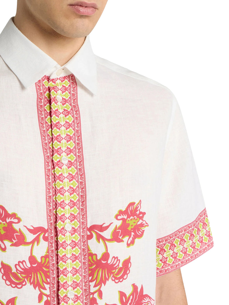 OVERSIZED LINEN SHIRT WITH PLACED FLORAL PRINT