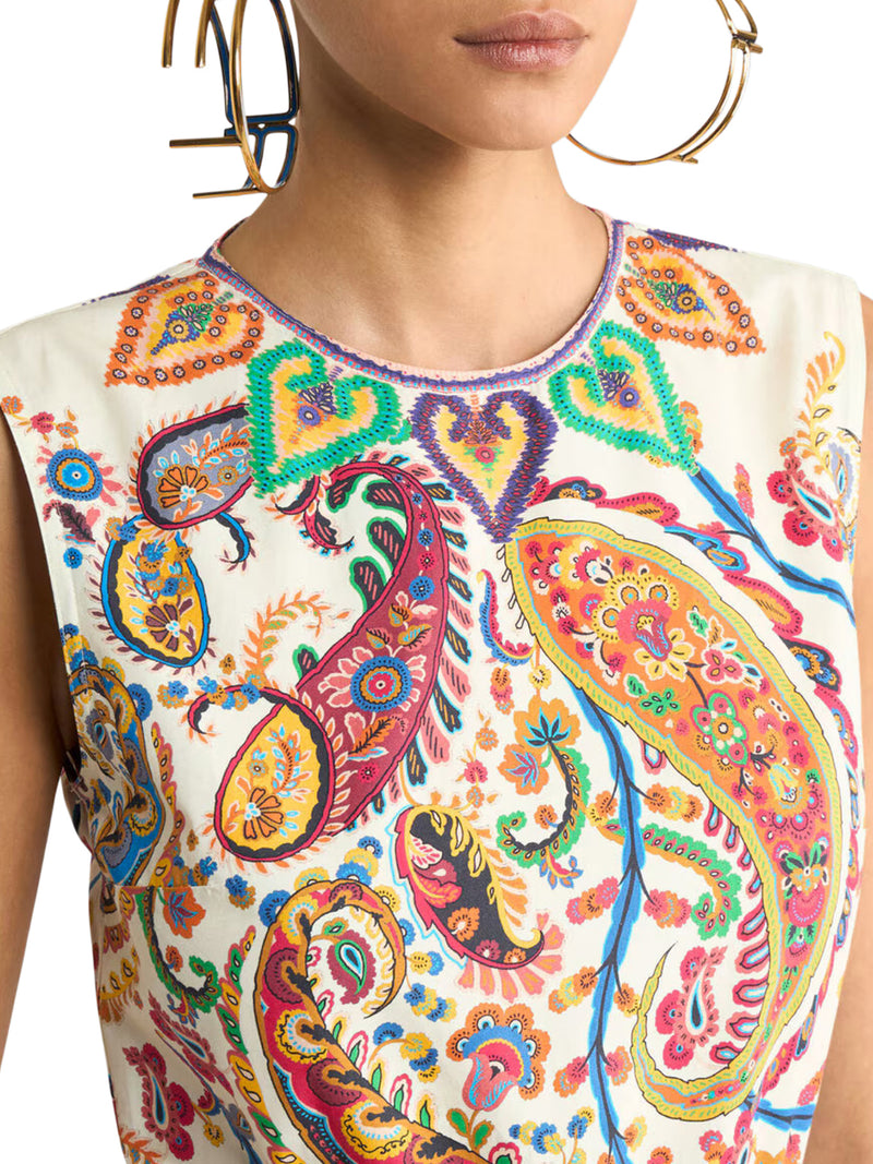 LONG COTTON DRESS WITH FLORAL PAISLEY PRINT