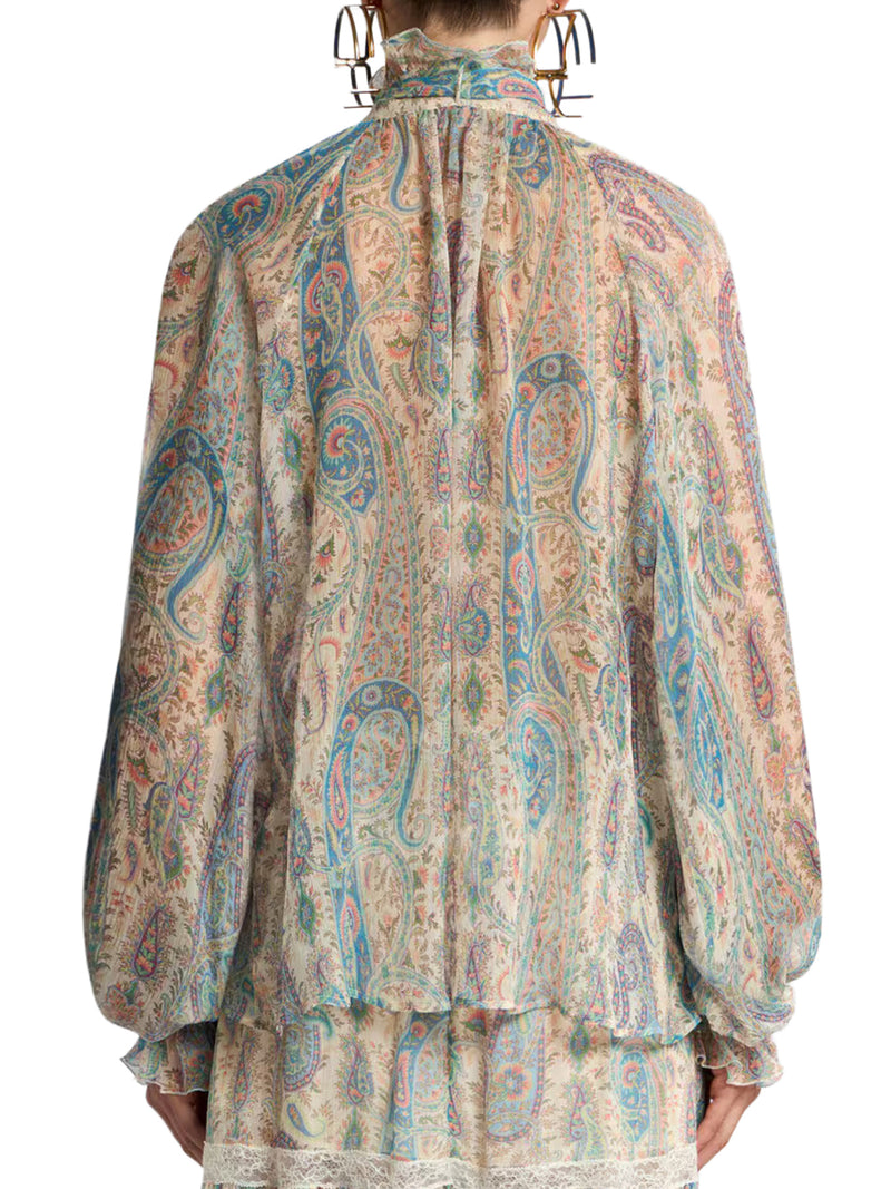 SILK CREPON BLOUSE WITH SCARF AND PAISLEY FOLIAGE MOTIF