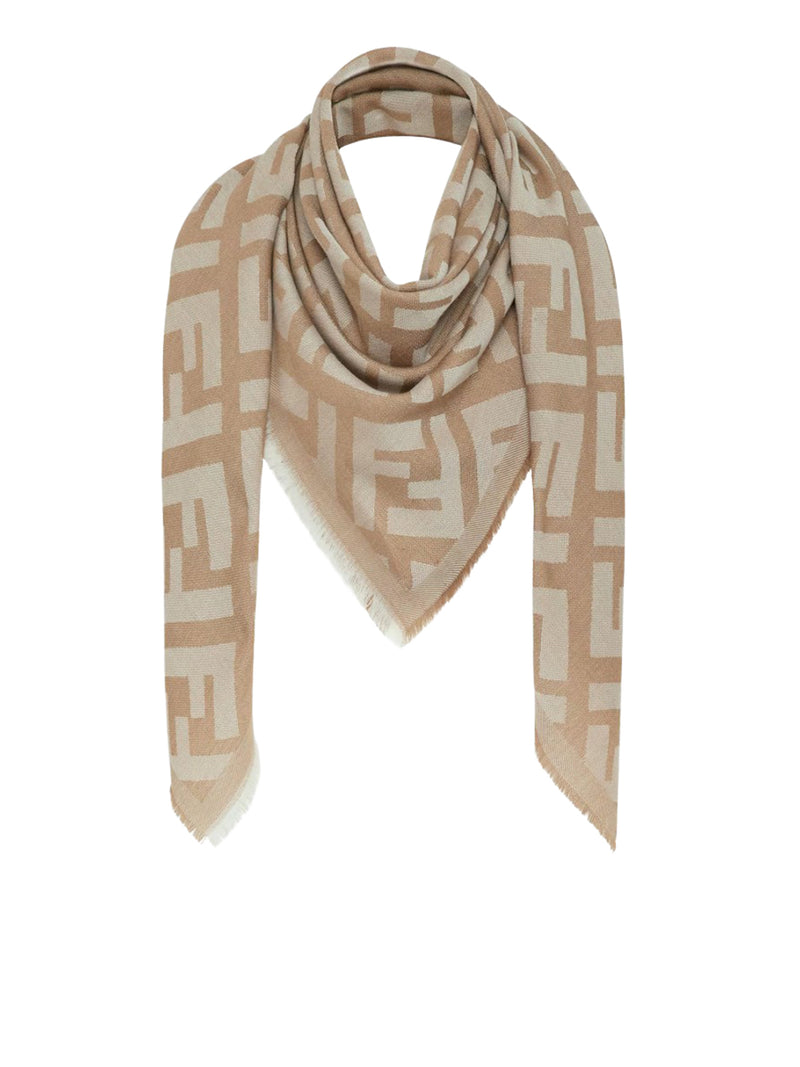 FF SHAWL IN BEIGE WOOL AND CASHMERE