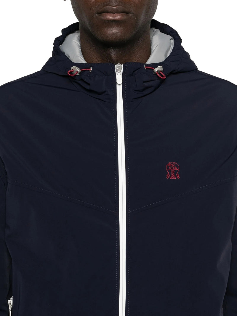 MEMBRANED NYLON JACKET WITH LOGO AND HOOD