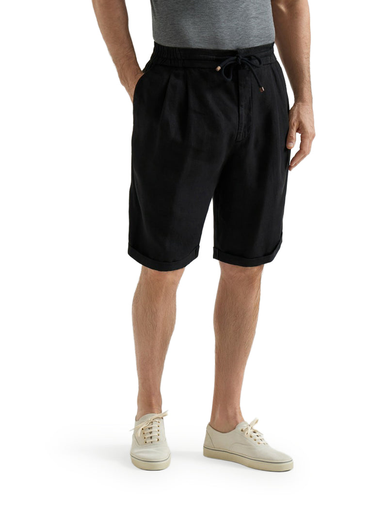 GARMENT DYED LINEN GABARDINE BERMUDA SHORTS WITH DRAWSTRING AND DARTS