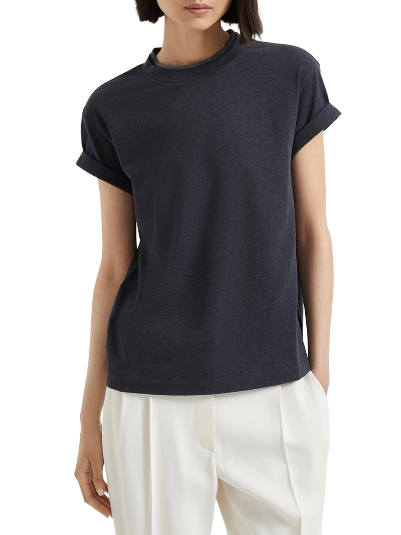 JERSEY T-SHIRT WITH PRECIOUS FAUX LAYERING