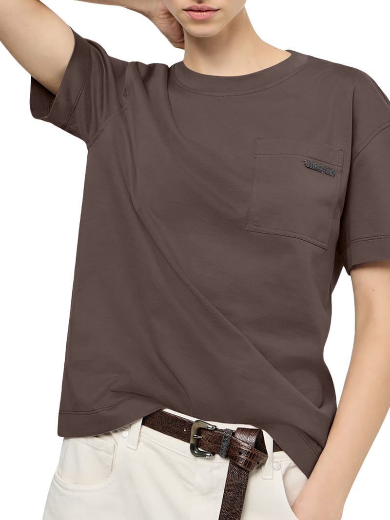 CREW NECK COTTON T-SHIRT WITH MOBILE APPLICATION