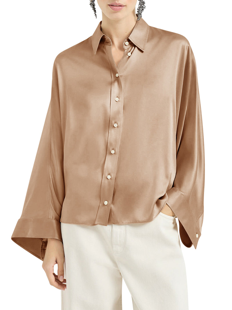 STRETCH SILK SATIN SHIRT WITH MOBILE