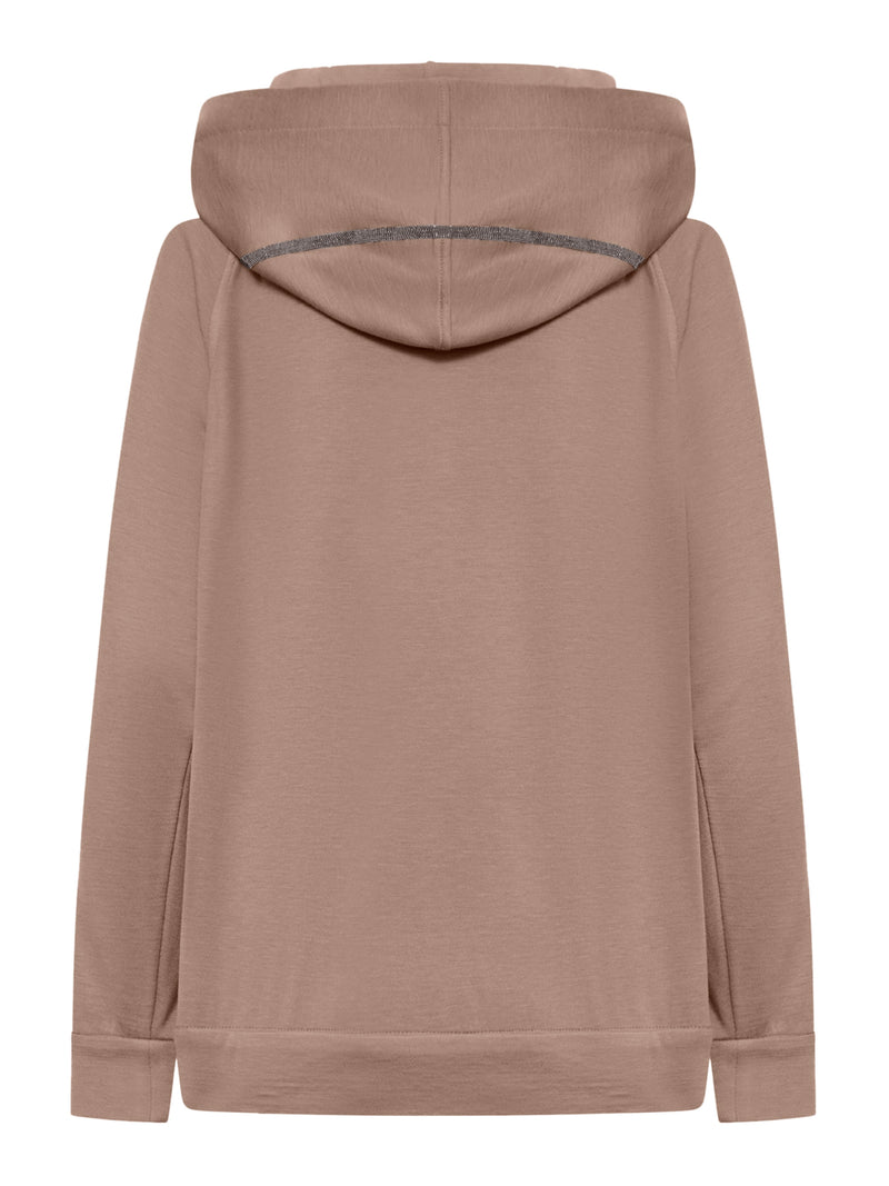 COTTON AND SILK INTERLOCK TOPWEAR WITH HOOD AND PRECIOUS STRIPE