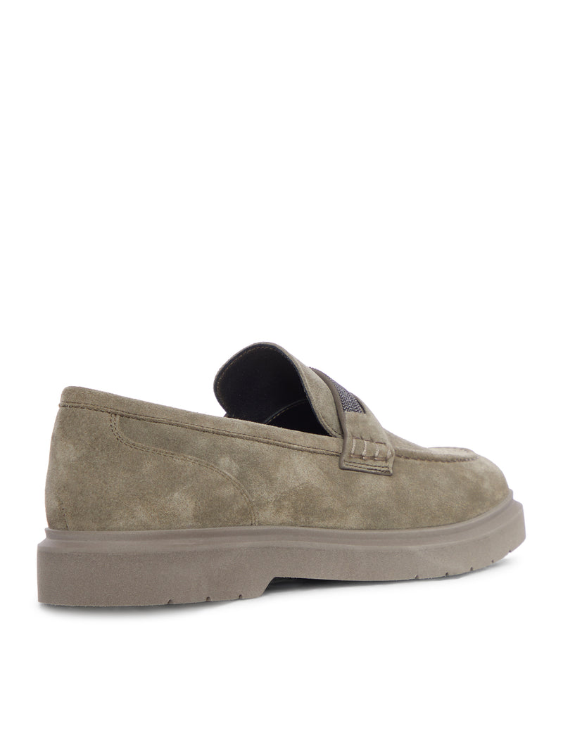 SUEDE PENNY LOAFERS WITH JEWEL APPLIQUE