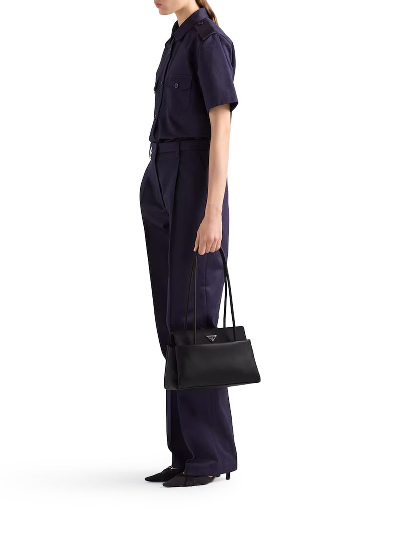 PRADA PASSAGE MEDIUM LEATHER BAG WITH RE-NYLON FLAP