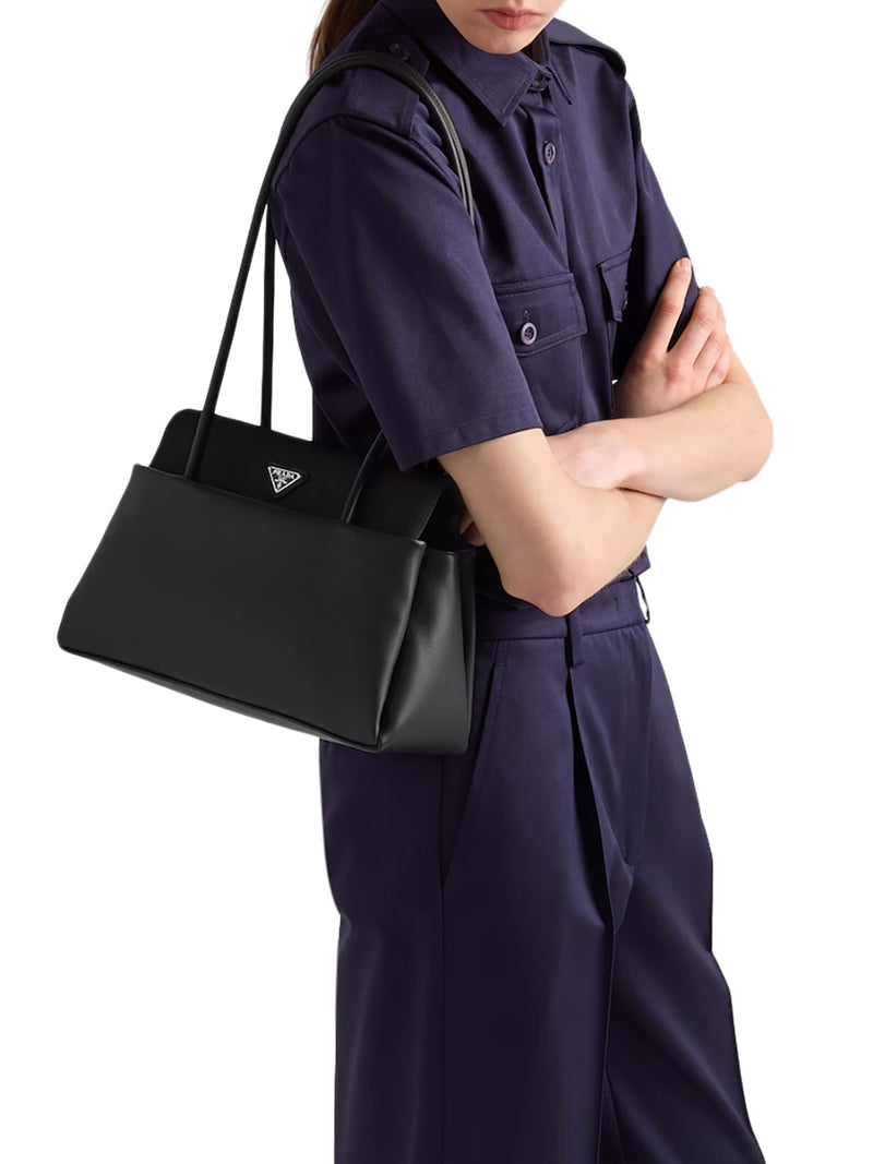 PRADA PASSAGE MEDIUM LEATHER BAG WITH RE-NYLON FLAP