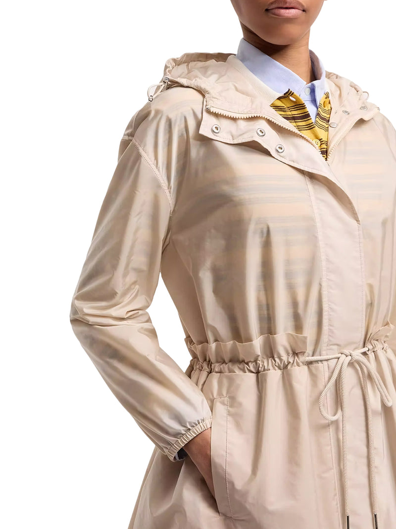 MIDI WETEAU JACKET WITH HOOD AND RUFFLES