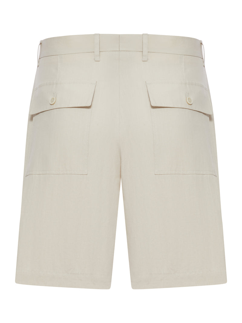 COTTON AND LINEN BLEND BERMUDA SHORTS