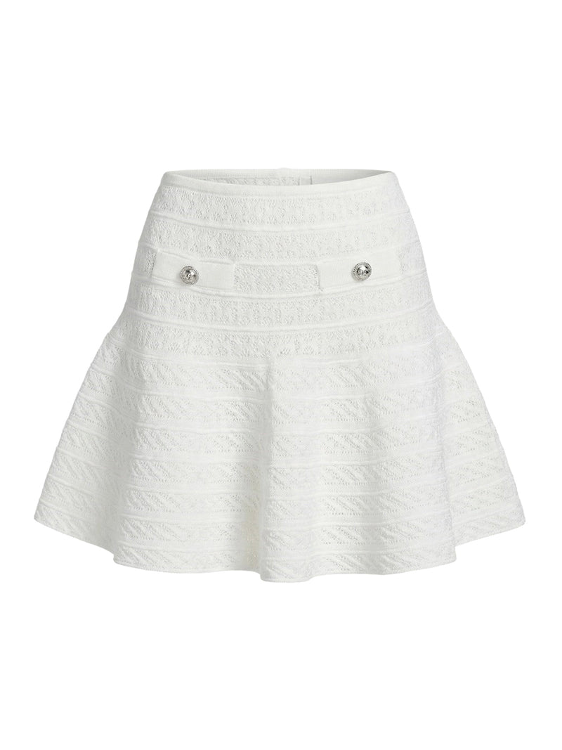 WHITE POINTELLE KNIT MINI SKIRT