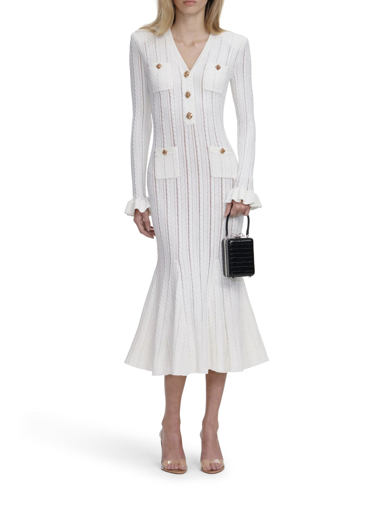 MIDI DRESS IN WHITE OPENWORK KNIT