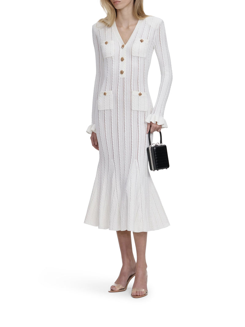 MIDI DRESS IN WHITE OPENWORK KNIT