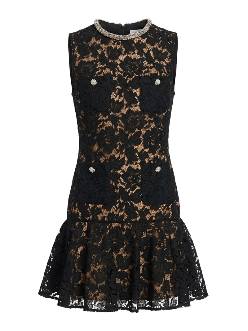 BLACK LACE CRYSTAL MINI DRESS