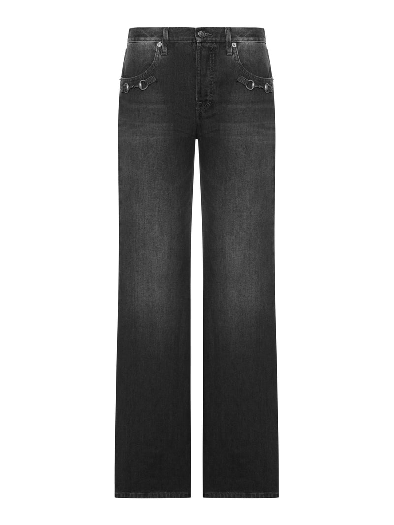 COTTON DENIM TROUSERS WITH CLAMP