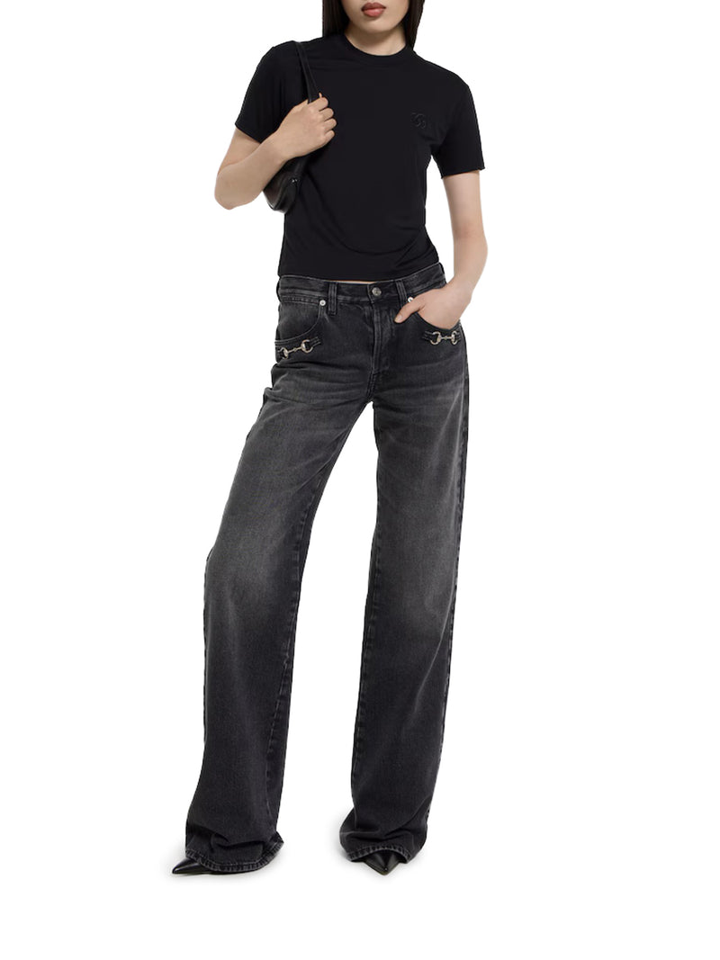 COTTON DENIM TROUSERS WITH CLAMP