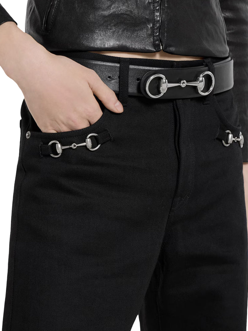 COTTON DENIM TROUSERS WITH HORSE DETAIL