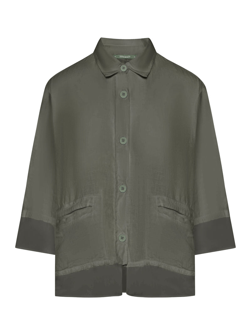 3/4 SLEEVE LINEN SHIRT WITH GEORGETTE INSERTS