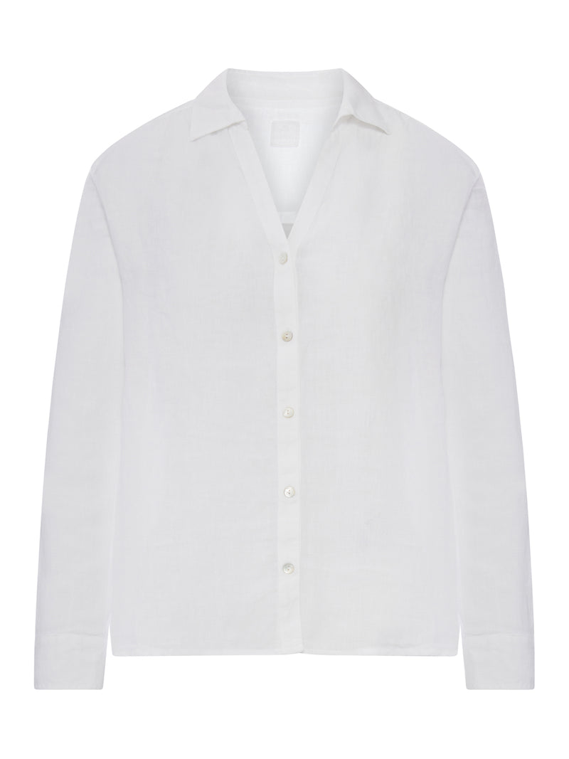 LINEN SHIRT WITH COLLAR AND V-NECK