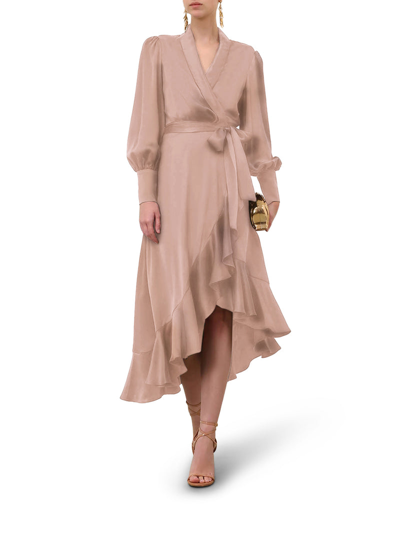 SILK WRAP MIDI DRESS