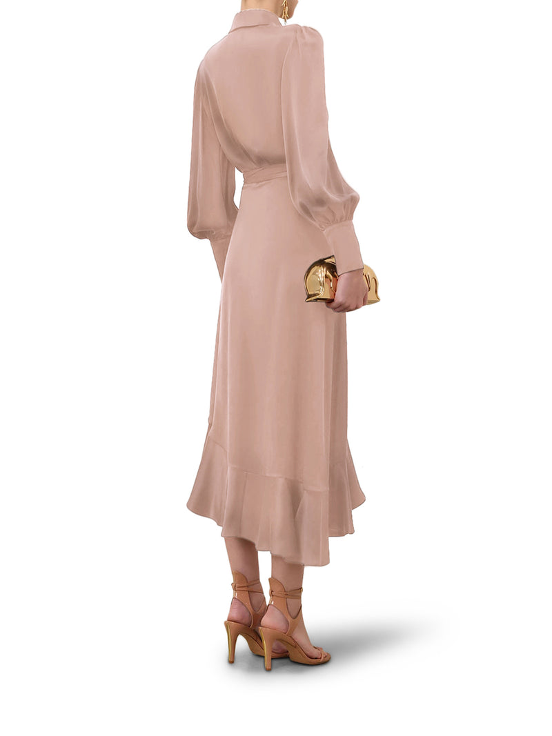 SILK WRAP MIDI DRESS