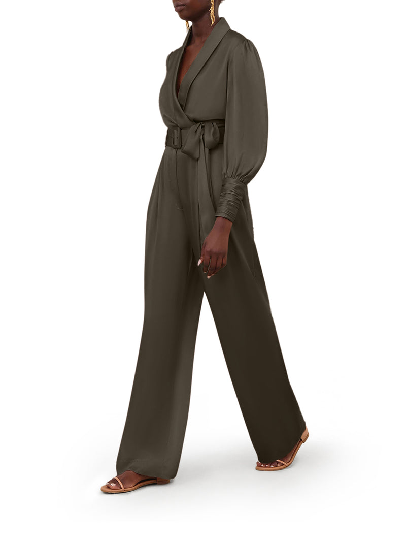 WIDE LEG TROUSERS WITH SILK BELT AND DARTS
