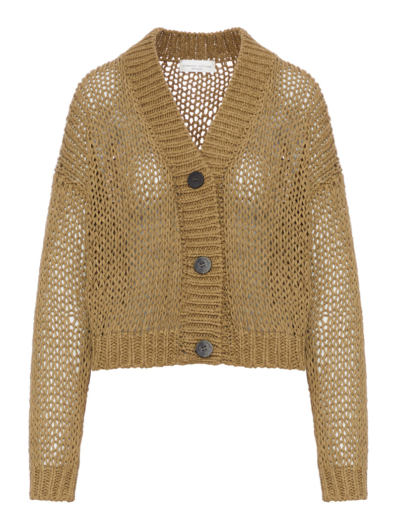 CROPPED CARDIGAN IN PERFORATED KNIT