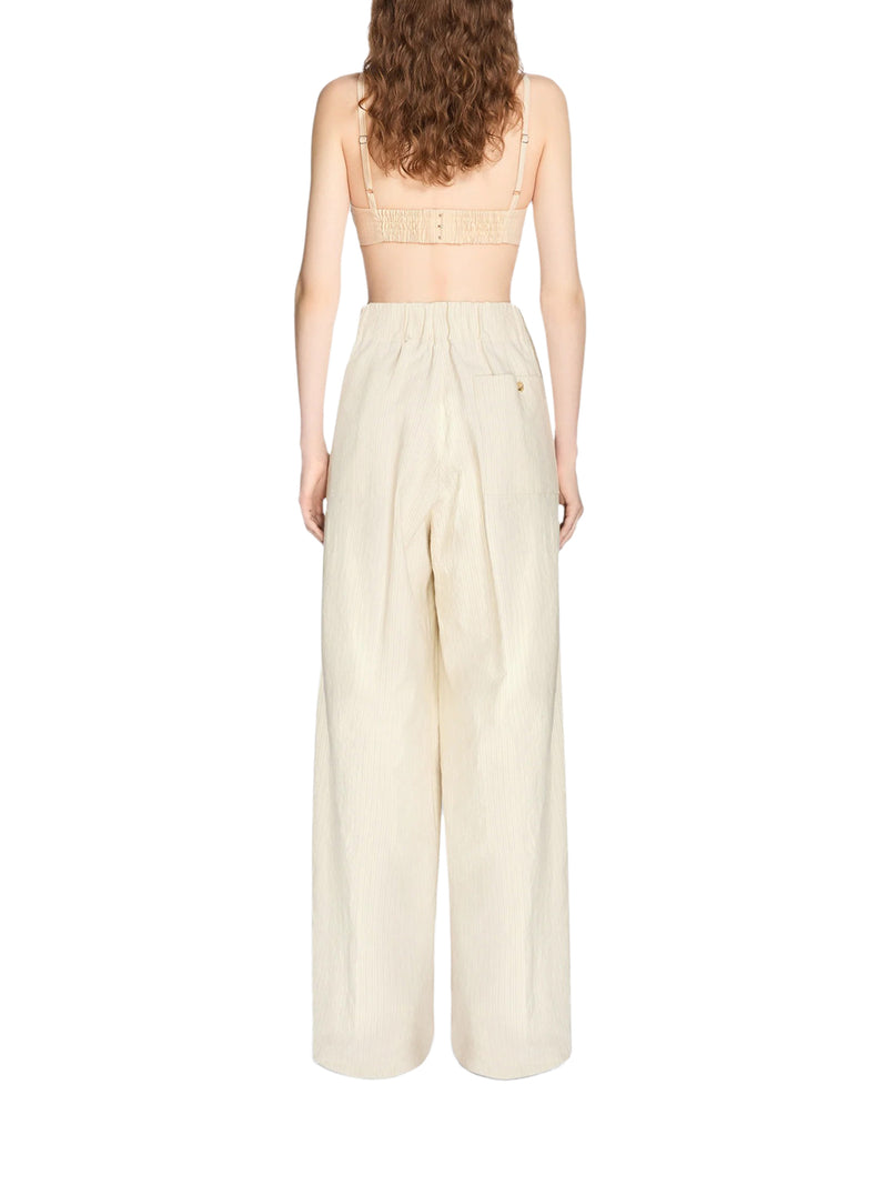 WIDE-LEG COTTON TROUSERS WITH STRIPED PATTERN