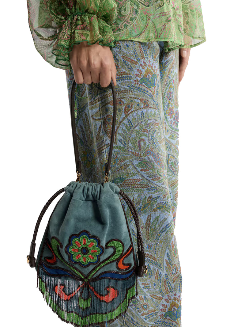 KALISPERA SMALL SUEDE BAG WITH BEADS AND FRINGES