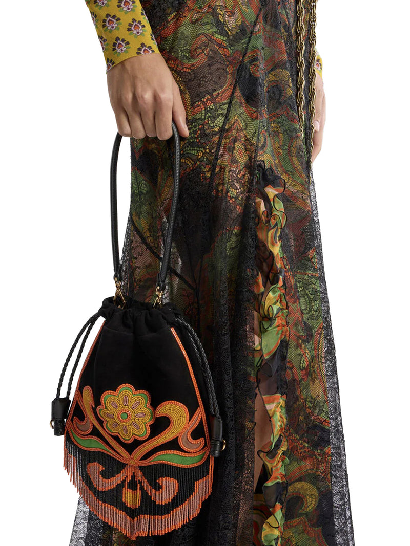 KALISPERA SMALL SUEDE BAG WITH BEADS AND FRINGES