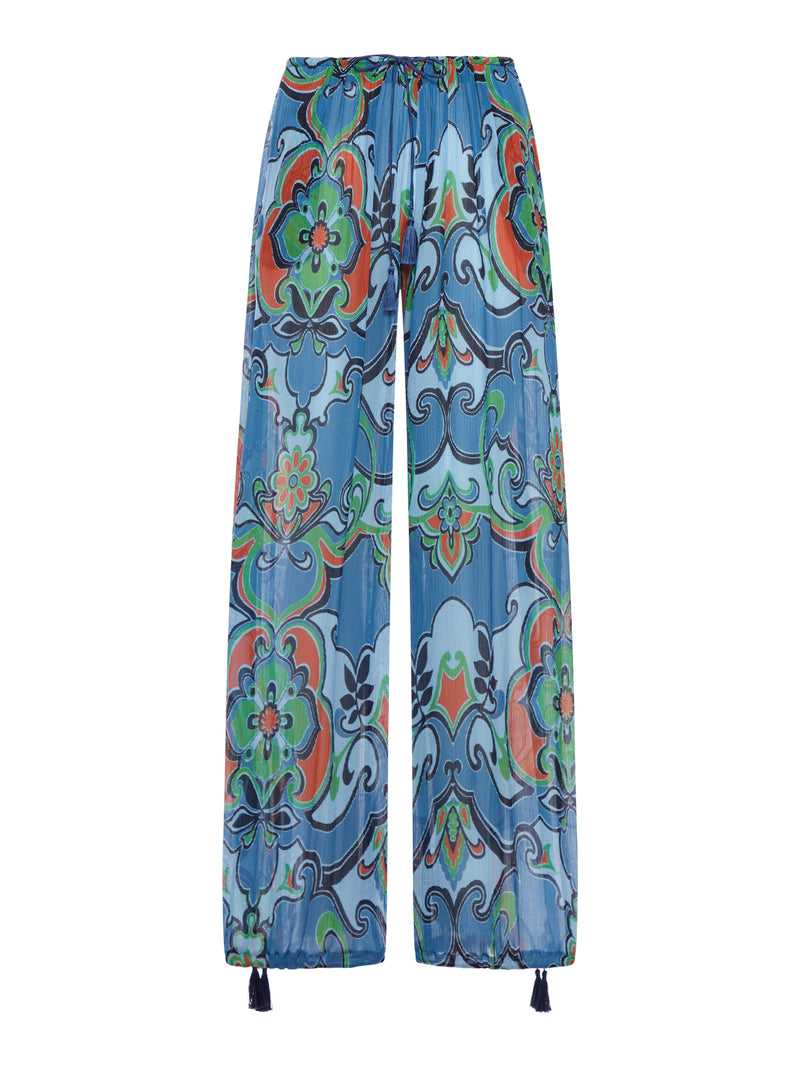PRINTED SILK BLEND TROUSERS WITH DRAWSTRING