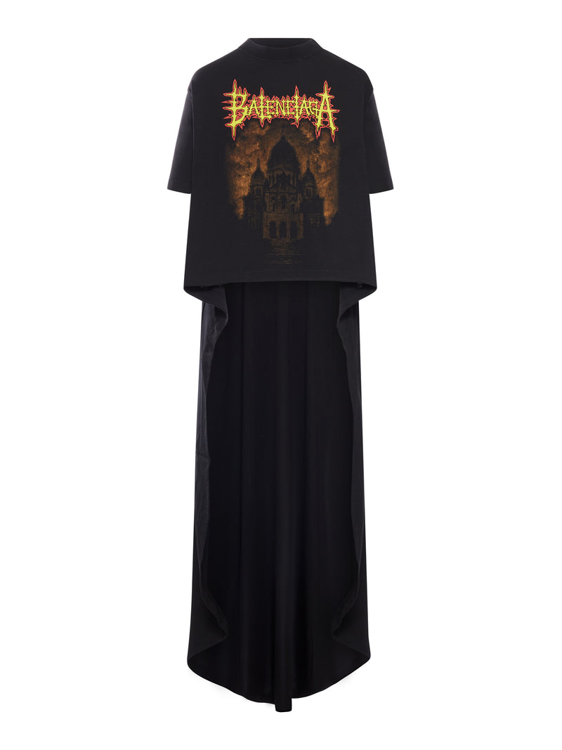 MAXI ASYMMETRIC T-SHIRT WITH FRONT PRINT