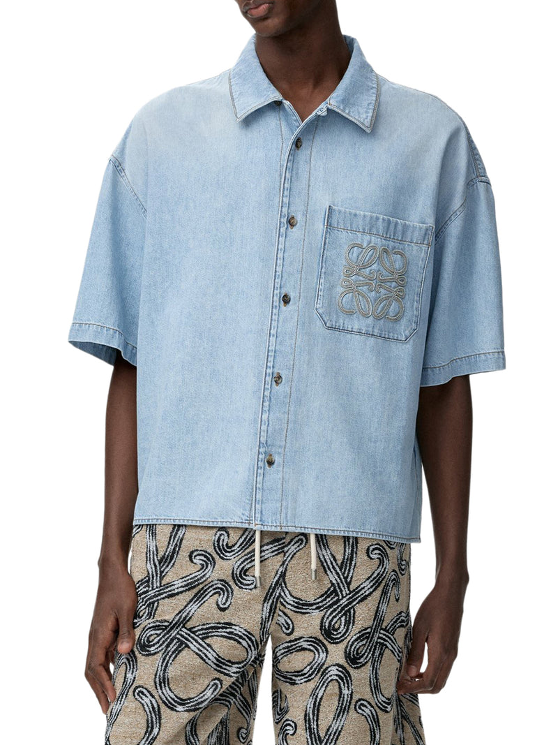 SHORT-SLEEVED DENIM SHIRT WITH ANAGRAM EMBROIDERY