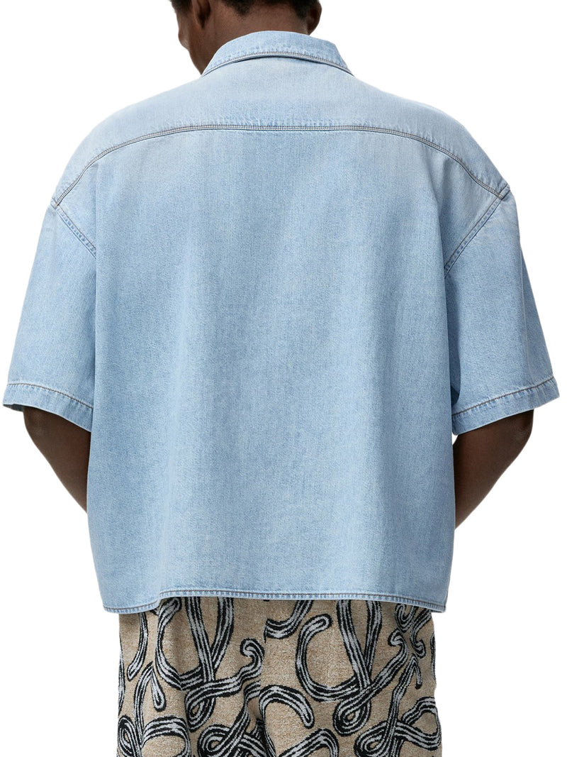 SHORT-SLEEVED DENIM SHIRT WITH ANAGRAM EMBROIDERY