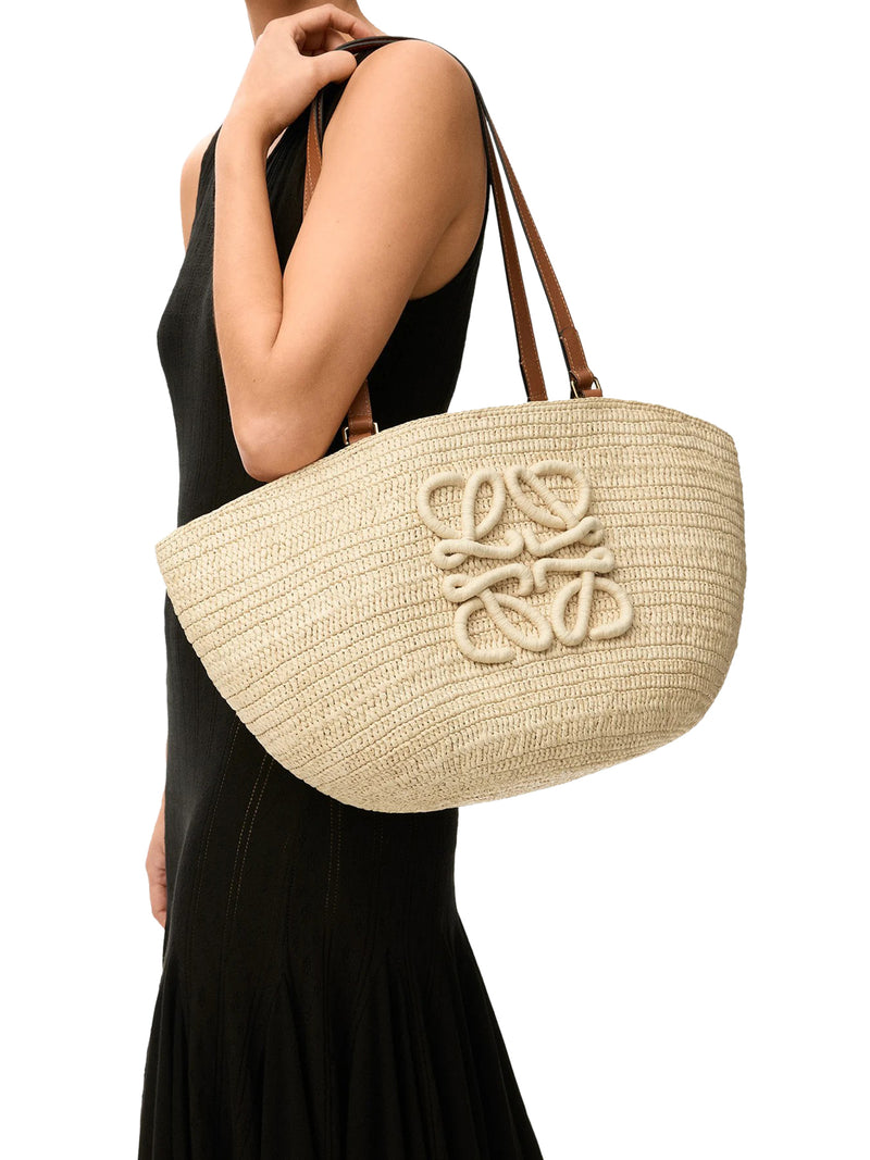 ECLIPSE MEDIUM BASKET BAG IN RAFFIA AND CALFSKIN