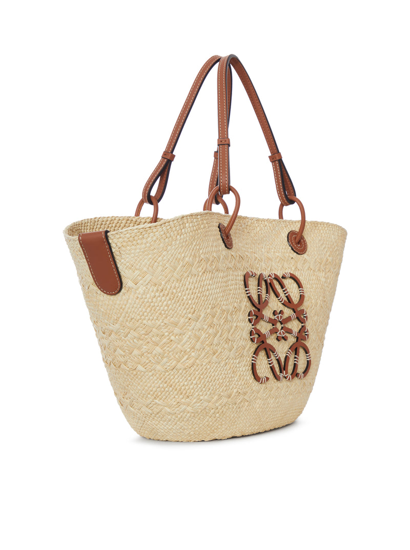 ANAGRAM BASKET MEDIUM BAG IN IRACA PALM AND CALFSKIN