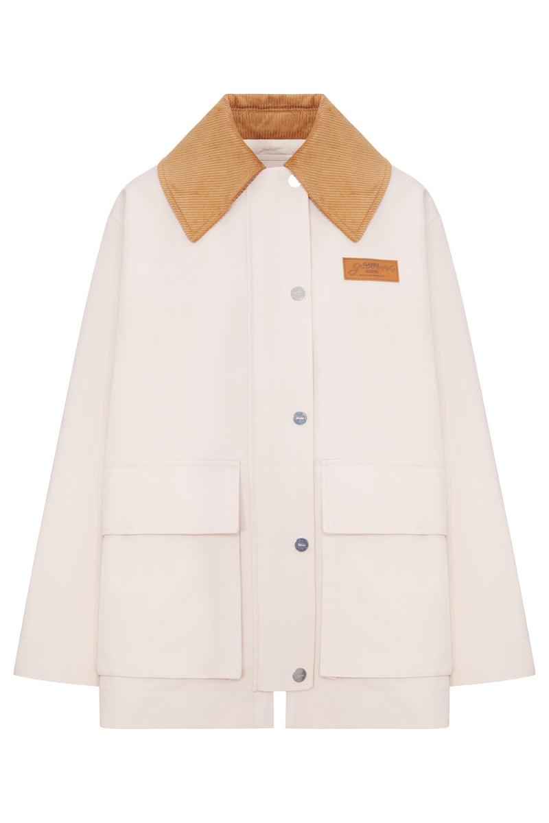 PINK TWILL JACKET WITH CORDUROY COLLAR