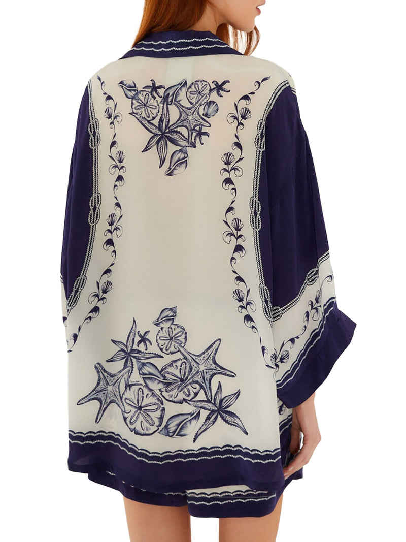 OVERSIZED SHIRT WITH NAVY BLUE PRINT