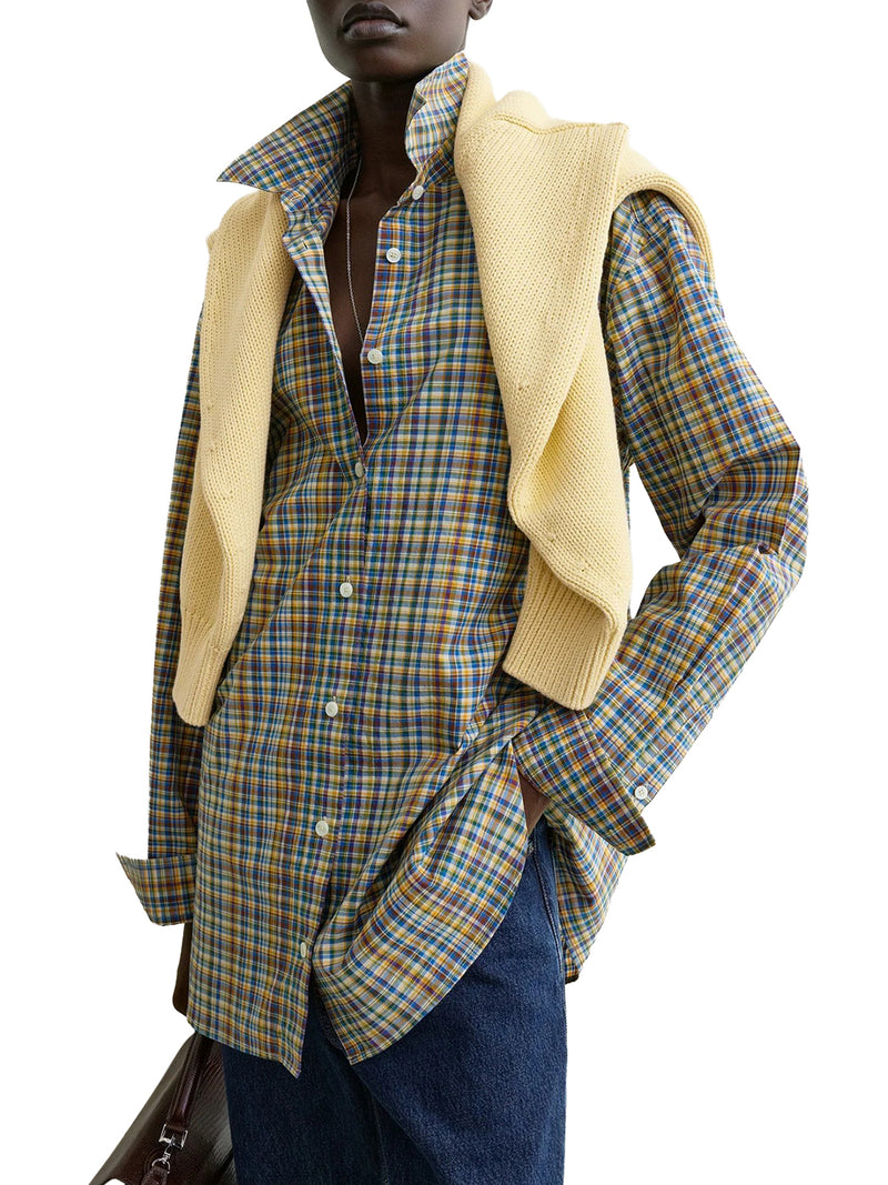 CLASSIC BLUE AND ORANGE CHECKED COTTON SHIRT