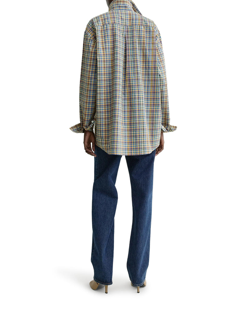 CLASSIC BLUE AND ORANGE CHECKED COTTON SHIRT